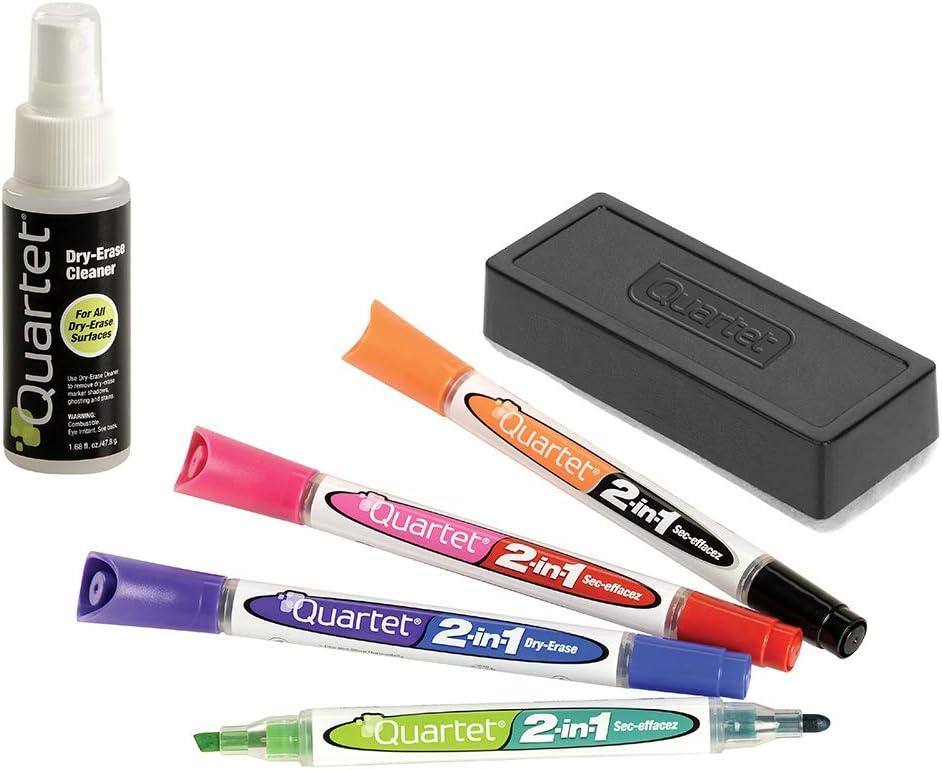 Quartet 2-in-1 Dry-Erase Marker Starter Kit, Chisel/Fine Tip, Assorted Colors, Eraser & Cleaner Included (79549A)