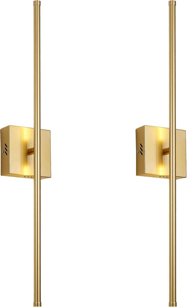 27.8 Inch Hardwired Wall Sconces Set of Two, 3000K Warm White Dimmable Modern Wall Sconces, 350 Rotate LED Light Fixtures Wall Lamp for Bathroom Living Room Bedroom Bedside, Gold