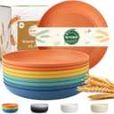 Wheat Straw Plates Set for 8, Unbreakable & Lightweight Dinner Plate 10 Inch, Plastic Plates Reusable, Microwave and Dishwasher Safe Kitchen Plate for Outdoor, Camping, Picnic- Multi