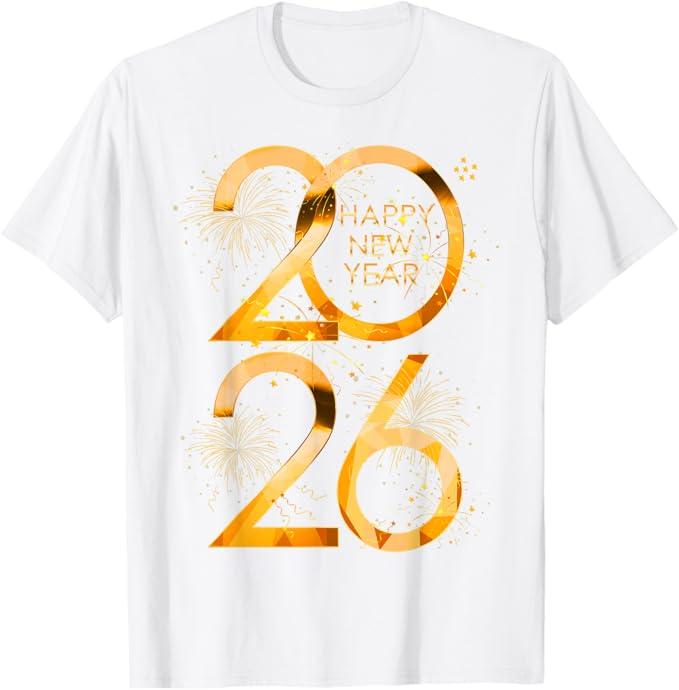 Happy New Year Party Supplies 2026 Family Matching Fireworks T-Shirt Large