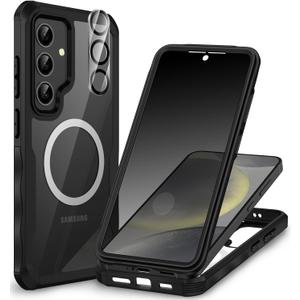 CENHUFO Magnetic for Samsung Galaxy S24 Case, Privacy Phone Cover with Built-in Anti Peep Privacy Screen Protector and HD Camera Lens Protective, Full Body Shockproof Double Sided Bumper - Black