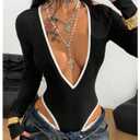 Milumia Women's Sexy Deep V Neck Long Sleeve Bodysuit Tee Tops