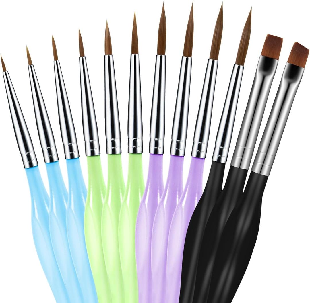 SIMPOR 12pcs Detail Paint Brushes Set, Miniature Fine Tip Paintbrush Kit with Ergonomic Triangular Handle for Acrylic Watercolor Oil, Micro Painting Brushes for Scale Models Figures Nail Art