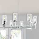 Modern 8-Light Chrome Chandelier, 31.5 Inch Farmhouse Chandeliers with Glass Lampshade, Industrial Hanging Light Fixture for Dining Room, Living Room, Kitchen Island, Foyer, Entryway, E26 Base