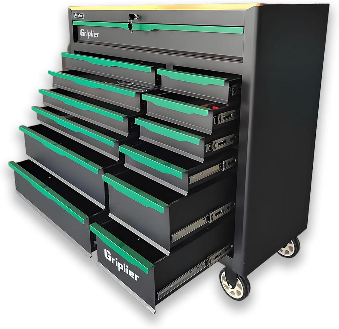 13-Drawers Rolling Tool Cart with Wood Worktop,Brake Casters,Lock & Key,Heavy-Duty Steel Tool Cabinet Storage, for Home,Garbge or Workshop Use