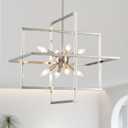 Geometric Chandelier Brushed Nickel Chandelier 8 Lights 22" Modern Pendant Lighting Fixture Farmhouse Ceiling Light for Dining Room Kitchen Island Living Room Bedroom Hallway