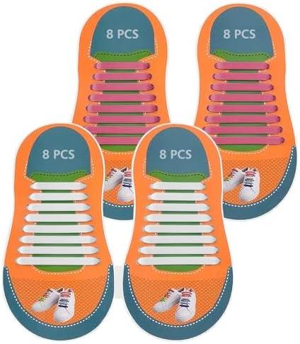 FENDIC 2 Pairs/32 Pcs No Tie Shoelaces for Adults - High Elastic Silicone Tieless Shoelaces for Sneakers, Easy to Wear and Adjust, Durable No Tie Shoe Laces for Men and Women, Pink and Wright