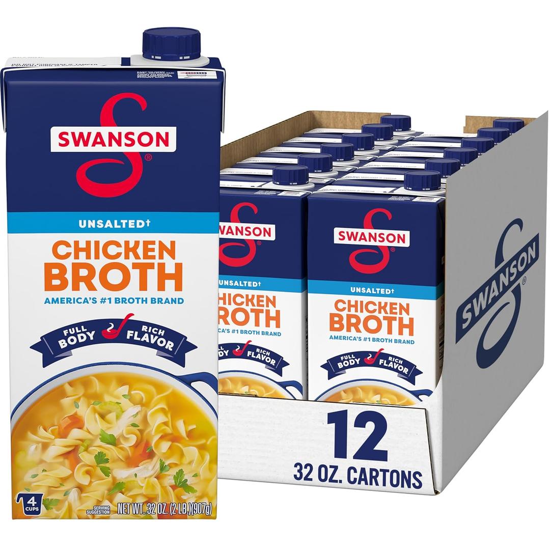 SWANSON S 100% Natural Unsalted Chicken Broth, 32 oz Carton (12 Pack) (EXP 01/26/27)