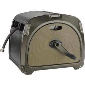 Giraffe Tools SW5-100ft Metal Hose Reel Box, 100 ft Rubber Hose Garden Hose Storage Heavy Duty Reel Hideaway, Crank Handle, 100ft 5/8" Hose, Green