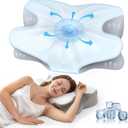 Cervical Memory Foam Pillow for Neck Pain Relief, Ergonomic Contour Pillow for Side, Back and Stomach Sleepers, Cooling Removable Breathable Pillowcase, Dual-Height Design (Queen Size, Light Gray)