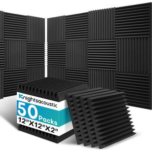 50 Pack Sound Proof Foam Panels for Walls, 2 X 12 X 12 Inches Acoustic Foam Panels, High Density Acoustic Panels Sound Absorbing, Noise Cancelling Studio Wedges, Black (NOT INCLUDE ADHESIVE)
