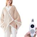 Westinghouse Wearable Heated Throw Blanket, Electric Heated Wrap Poncho Shawl with Pockets, 6 Heating Levels & 2 to 10 Hours Time Settings, 50 x 60 Inch, Beige