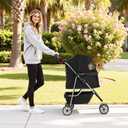 BestPet | 3-Wheel Pet Stroller | Dog and Cat Stroller | Breathable Mesh | Lightweight Travel Carrier | Waterproof & Foldable Design | Storage Basket | Black | for Daily Walks & Outdoor Use