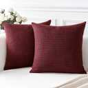 OTOSTAR Linen Throw Pillow Covers Set of 2 Decorative Square Pillowcases Cushion Covers 20x20 Inch for Home Decor Sofa Bedroom Car 50 x 50 CM Wine Red