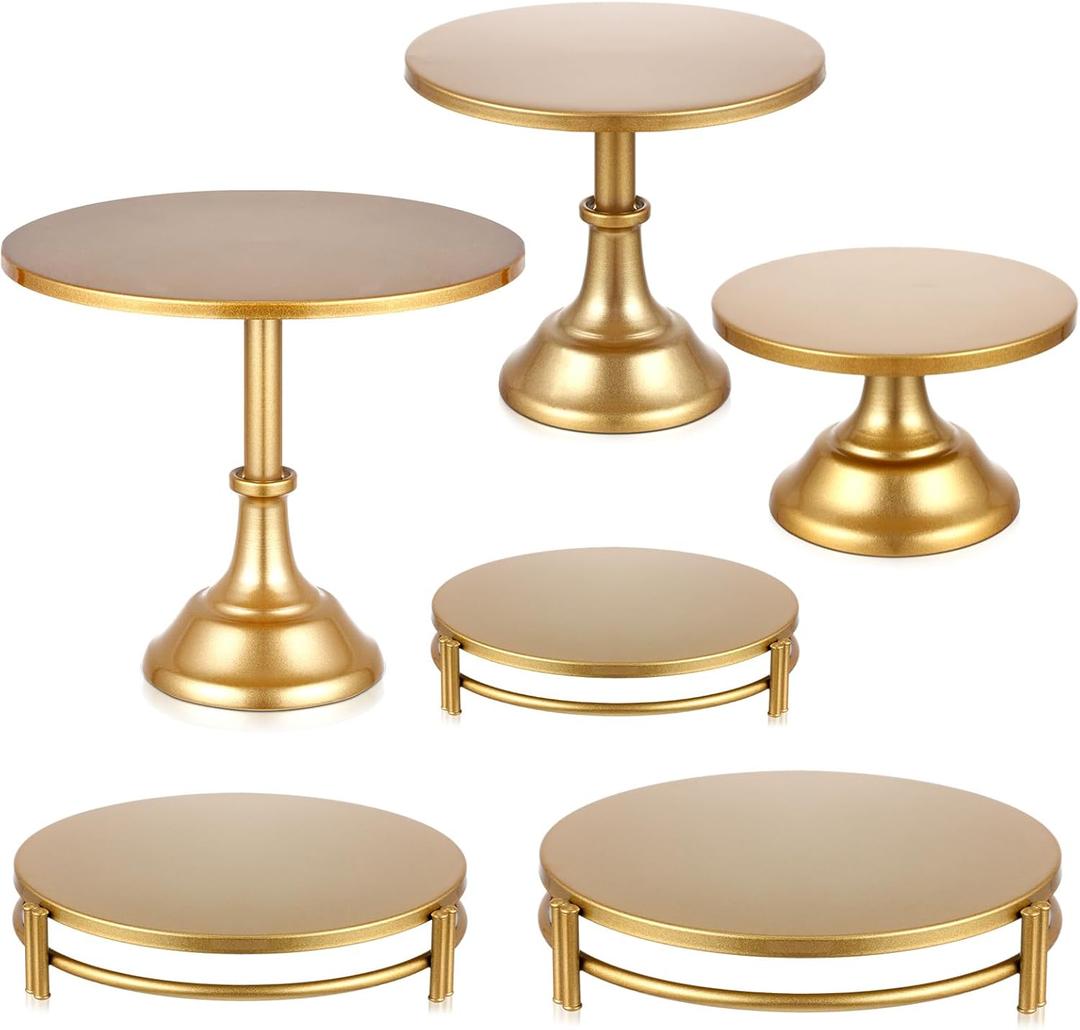 Tioncy Set of 6 Gold Cake Stand Round Metal Cake Stands Antique Gold Dessert Display Cupcake Pastry Candy Display Plate for Wedding Birthday Party Event Bridal Celebration Table(Simple)