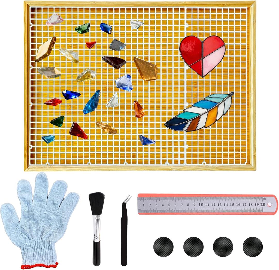17" x 12"Stained Glass Cutting Mat, Double-Layer Non-Slip Glass Cutting Mat for Mosaic & Craft Work Surface