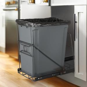 Stainless Steel Kitchen Adjustable Trash Can Holder, Heavy Duty Cabinet Pull Out Kit, Fit 7-11 Gallon Trash Can, Black(Trash Can Not Included)
