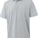 Rouen Golf Shirts for Men Moisture Wicking Lightweight Dry fit Performance Sports Stripe Collared Golf Polo Shirts for Men (Gray, XXL)