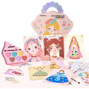 MiDeer 4-in-1 Dress Up Games Set, Princess Art Craft Kits with Makeup Books, Stickers & Diamond Painting, Mess-Free Safe DIY Art Activity, Travel Toys, Ideal Birthday for Girls 4-8+