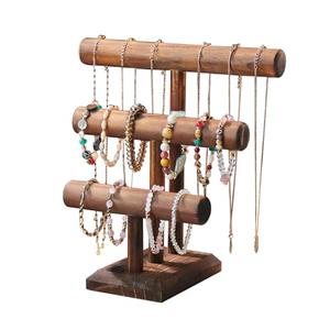 KunGe Bracelet Holder, Bracelet Display Stand for Vendors, T-Bar Necklace Scrunchie Wooden Storage Rack, Bangle Watch Jewelry Display Tower (3 Tier)