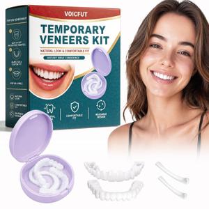 Veneers Teeth for Women and Men, Natural-Looking Fake Teeth Cover, Easy-to-Wear Reusable Pop On Veneers, Temporary Cosmetic Cover for a Fuller-Looking Smile (Pack of 1)