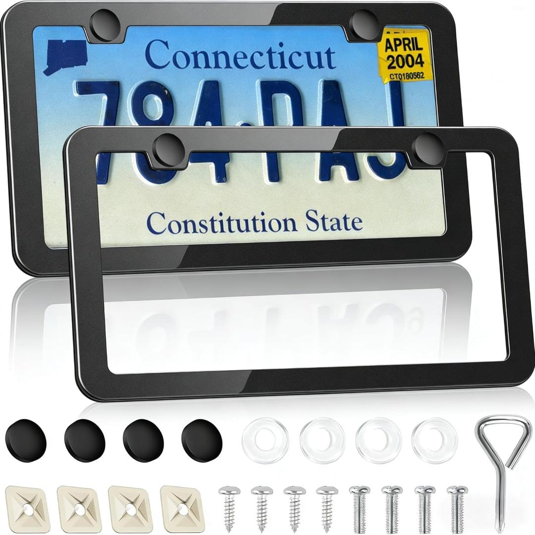 2PCS Premium License Plate Frames Matte Black Rustproof Aluminum License Plate Holder, Universal Car Protector Frame for Women and Men with Screw Caps