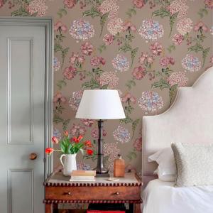 Floral Wallpaper Peel and Stick Boho Self Adhesive Wall Paper 17.3"x118" Renter Friendly Wallpaper Vintage Contact Paper Retro Pink Flower Wall Mural Renovated Furniture Removable Wall Decor