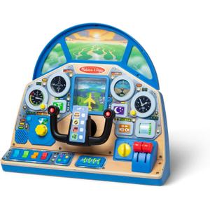 Melissa & Doug Jet Pilot Interactive Dashboard Wooden Toy for Boys and Girls Ages 3+ Cockpit Steering Wheel Pretend to Fly Experience, Fidget Buttons - FSC Certified, Kids