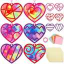 Qyeahkj 36 Set Valentine's Day Suncatchers Craft Kit DIY Heart Window Stained Glass Effect Paper Pink Love Window Tissue Paper Craft School Classroom Home Decor Valentines Art Supplies Kids Favor Gift