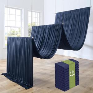 10 Panels 5ftx30ft Navy Blue Ceiling Drapes for Independence Day Wedding Parties 30 FT Extra Long Thick Polyester Wrinkle-Free Drapery Tent Decor Decorations for Birthday Party Ceremony Stage Swag, 60"W x 360"L