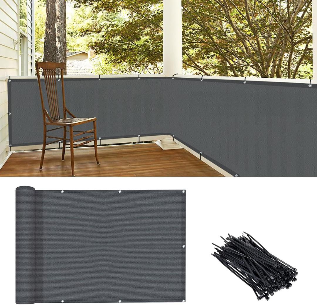LOVE STORY 3.3'x19.5' Charcoal Balcony Screen Privacy Fence Cover (HDPE) UV Protection Weather-Resistant 3 FT Height Shield for Deck, Patio, Backyard, Outdoor Pool, Porch, Railing
