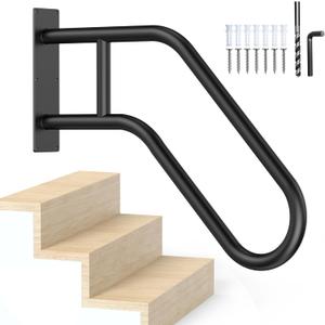 Handrails for Outdoor Steps 23.8" Stair Railing Indoor1-3 Step, U-Shaped Safety Handrails for Kids, Elderly, Pregnant Women, Disabled (Upgraded Solid handrail) (U-Shaped Safety Handrails)