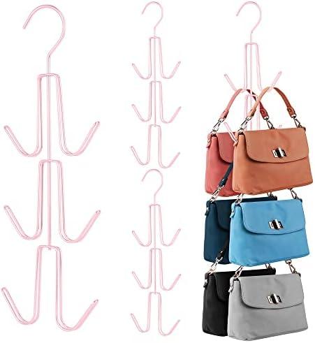 ZEDODIER Purse Hanger Organizer for Closet, 4 Pack Hanging Bag Holder, Keeping Purses Visible and in Good Condition, Metal Handbag Storage Hook Backpack Rack Space Saving Hanger, Pink