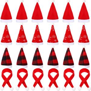 SATINIOR 24 Pcs Mini Christmas Santa Hats Scarf Bulk Small Santa Claus Hats Silverware Holders for Christmas Craft Xmas Table Dinnerware