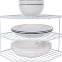 3-Tier Corner Shelf Counter and Cabinet Organizer - Steel Metal Wire - Rust Resistant - Plates, Dishes, Cabinet & Pantry Organizer - Kitchen Organization (10 x 7.5 Inch)(White)