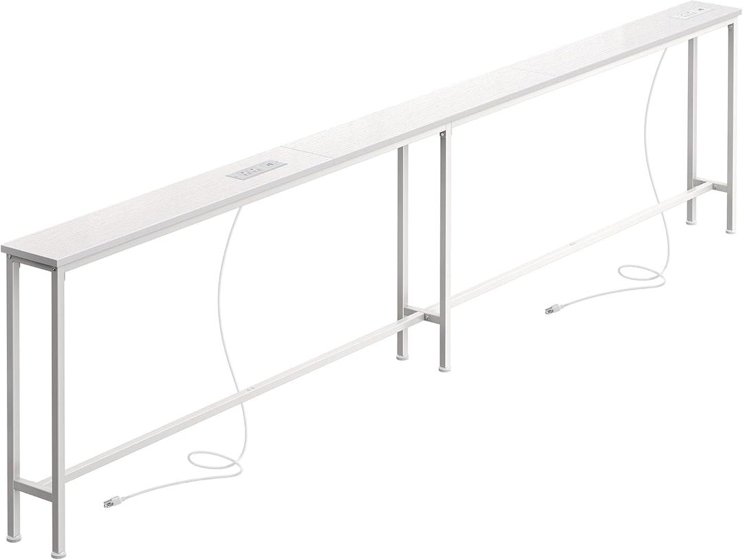 SUPERJARE 102.3 Inch Sofa Table with 2 Power Outlets and USB-C Ports, 5.9 Inch Narrow Console Table with Storage, Extra-Long, for Entryway Hallway Couch Behind Sofa, Small Spaces, White