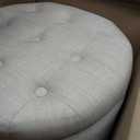 Amazon Basics Round Storage Ottoman Foot Rest, Button Tufted Upholstered Footstool with Storage, Sturdy Linen Fabric for Living Room and Bedroom, 20" x 17", Beige