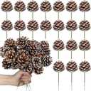 60 Pcs Pine Cones for Christmas Tree 1.38 x 5.1 Inch Frosted Snow Pine Cones Ornaments with Wired Pick for Crafts Holiday Wreath Garland Party Decorations