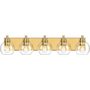 IZORRO Bathroom Light Fixtures, 5-Light Brushed Gold Vanity Light, Modern Wall Sconces with Globe Clear Glass Shade, Vanity Lighting Fixtures Over Mirror,E26 Bulb Socket