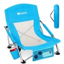 AKSOUL Folding Beach Chair for Adults: Low/High Back Chairs with Carry Bag - Extra Wide Seat Chair with Comfortable Pillow & Storage Pocket (1 Pack & 2 Pack, Blue)
