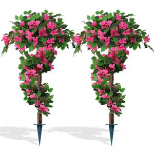 2Pack 4FT Artificial Bougainvillea Topiary Trees for Outdoor, Fake Silk Flowers Plants Bushes with Ground Spike, Faux UV Resistant Shurbs Trees for Outside,Front Porch,Patio,Balcony Decor