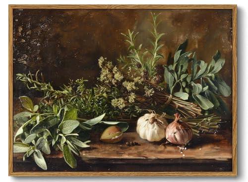 XLARTMY Framed Canvas Wall Art Vintage Aesthetic Kitchen Wall Decor Botanical Painting Pictures Poster Prints for Living Room Dining Room Bedroom 12x16In