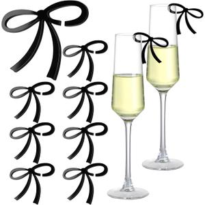 50 Pcs Black Bow Decor Bow Drink Tags Coquette Wine Glass Charms Acrylic Knot Drink Tag for Bachelorette Birthday Wedding Coquette Tasting Party Decorations Accessory