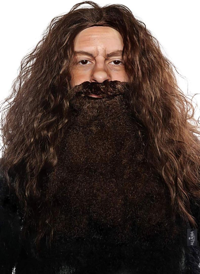 ALLAURA Brown Wizard Wig and Beard Set | Mens Wizard Character | Fake Wizard Beard Mustache Fits Adult Men Mens Halloween Costume, Compatible with Viking Beard Costume & Viking Wig Man