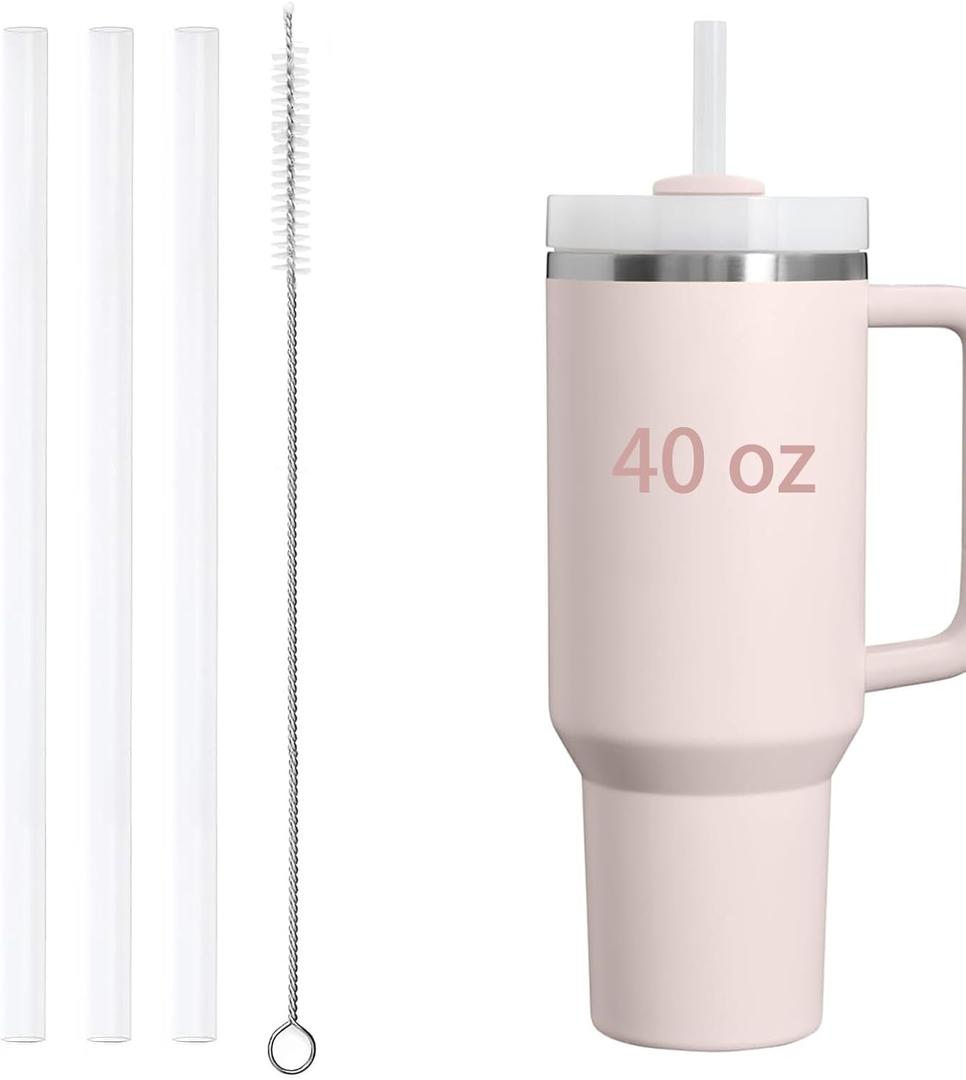4 x 3 Pack 12" Replacement Straws, Compatible with Stanley Cup 40 ozReusable Straw with Straw Brush for Stanley Cup Accessories, for Stanley StrawsFood Grade & BPA Free(Translucent White)