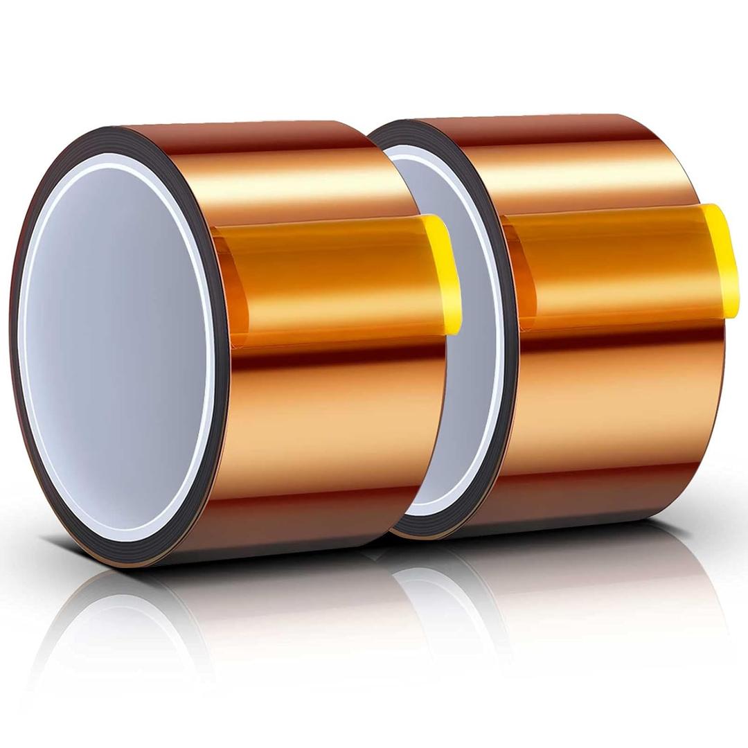 Outus 2 Rolls 50mm x 33m Total 216ft Heat Sublimation Tape High Temperature Transfer Tape Heat Resistant Polyimide for Electronics 3D Printers DIY Crafts (Dark Brown)