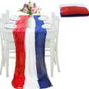 4th of July Cheesecloth Table Runner, Vintage Red White and Blue Table Runner for Memorial Day Labor Day Independence Day Veterans Day Patriotic Party Decoration for Kitchen Dining Room Indoor Outdoor