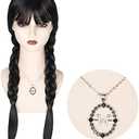 M MISS U HAIR Women Long Black Braids Wig with Bangs Long Straight Pigtails Wig for Adult Costume Halloween Wig