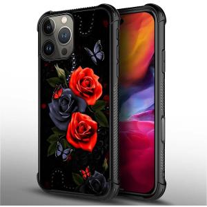 for iPhone 16 Pro Max Case, Military-Grade Protection, All-Around Shockproof Corners, Anti-Scratch Phone Case for iPhone 16 Pro Max - Butterfly Red Rose