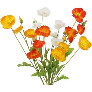 CISDUEO 6 Pcs Artificial Poppy Flowers Silk Flower Poppy with Stems Real Touch Faux Poppy Spring Flowers for Home Kitchen Wedding Decorations Floral Arrangement Table Centerpiece